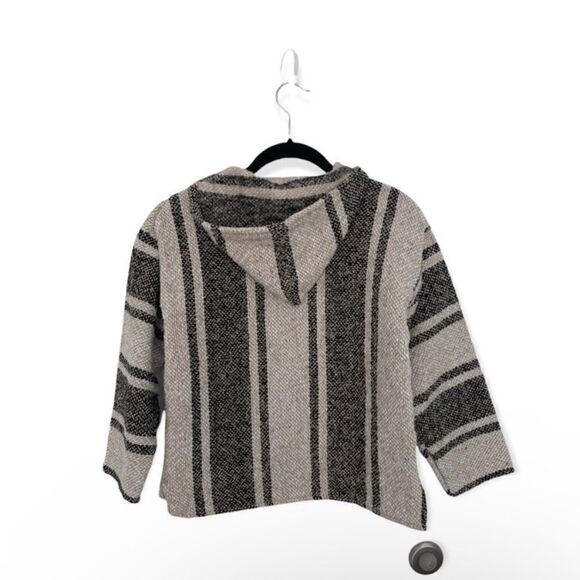 Baja Hoodie Pullover Gray Beige Striped Mexican Poncho Style Size Small - Picture 3 of 4